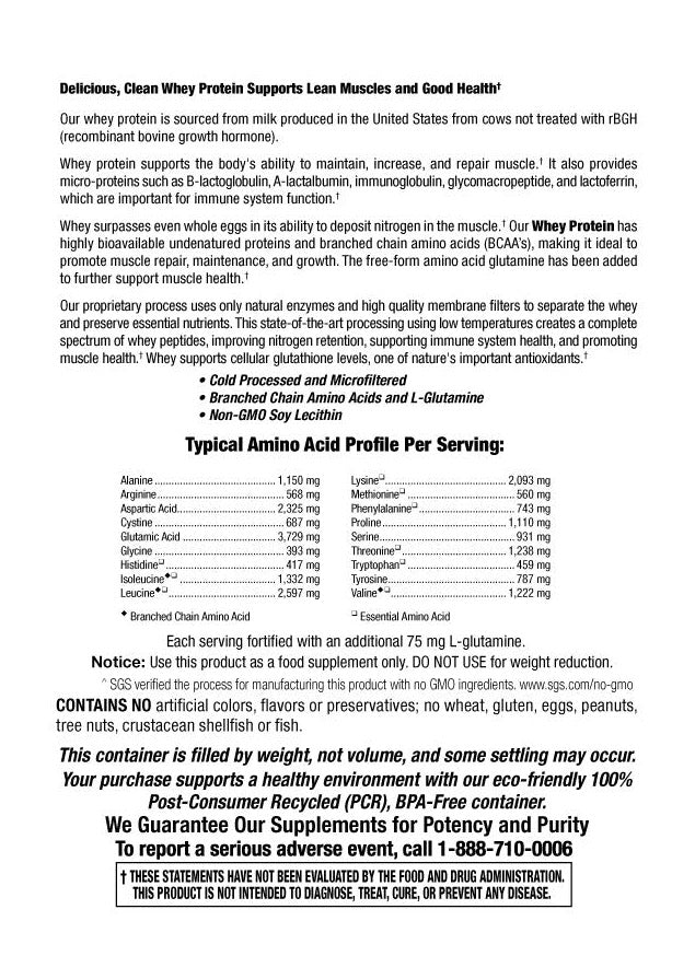 Whey protein supplement facts